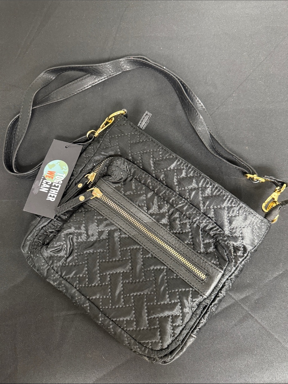 Mona B Black Quilted Crossbody Bag with Gold Hardware - Picture 9 of 10